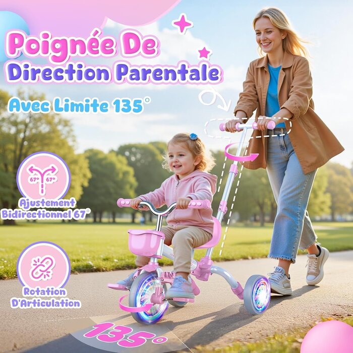 Tricycle évolutif 5-en-1 rose - Jusqu'à -33%