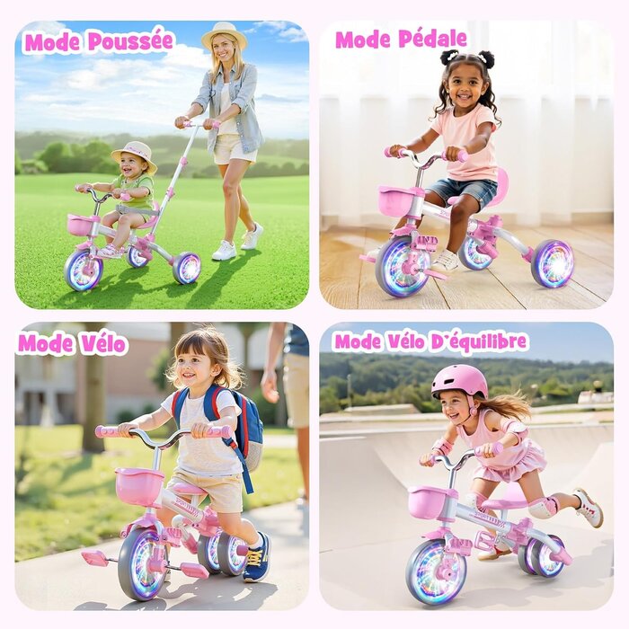 Tricycle évolutif 5-en-1 rose - Jusqu'à -33%