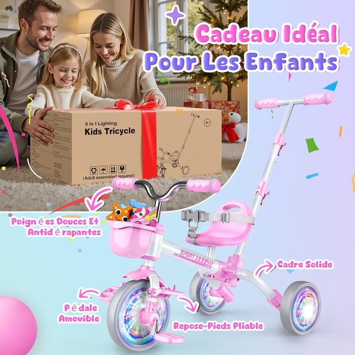 Tricycle évolutif 5-en-1 rose - Jusqu'à -33%