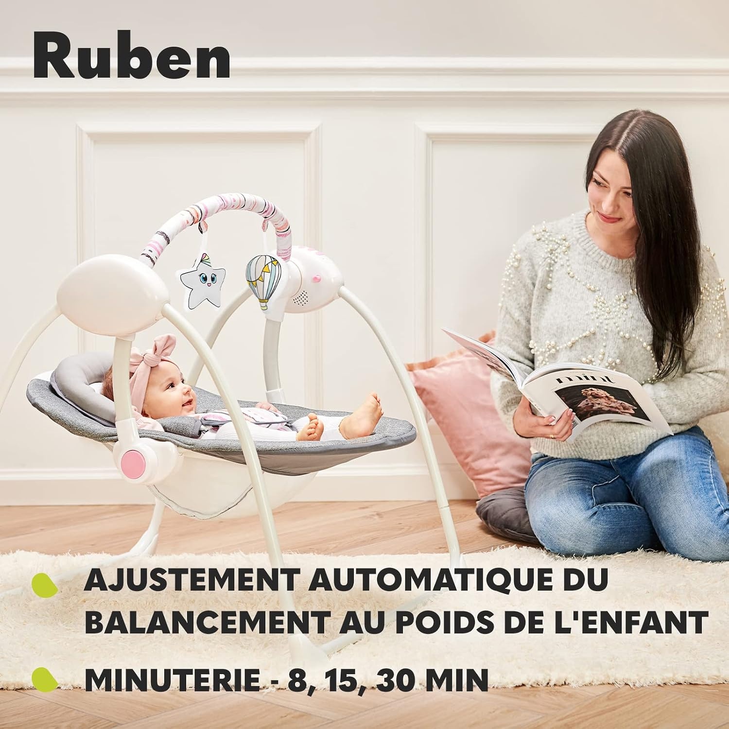 Balançoire électrique bébé - 5 vitesses & 12 mélodies - Jusqu'à -34%
