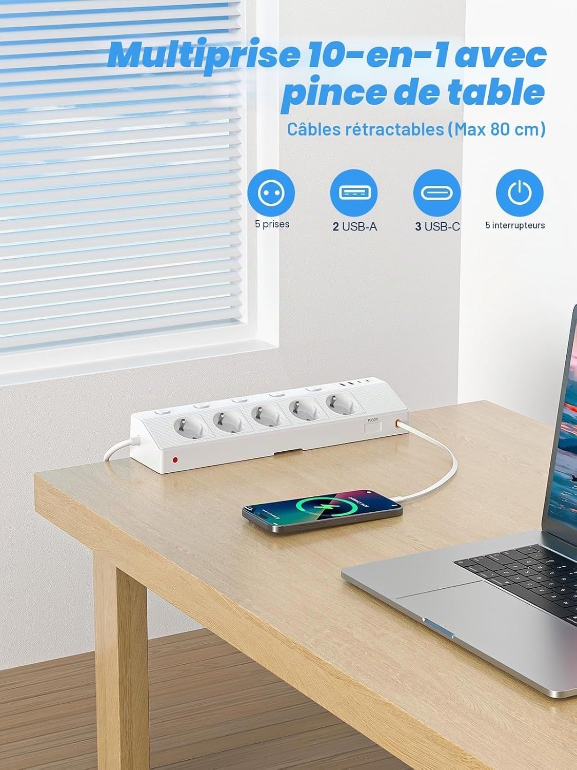 Bloc multiprise d'angle USB-C 30W - Jusqu'à -31% sur votre espace de travail