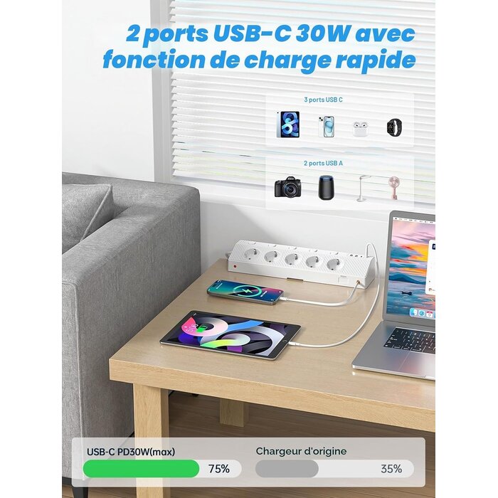 Bloc multiprise d'angle USB-C 30W - Jusqu'à -31% sur votre espace de travail