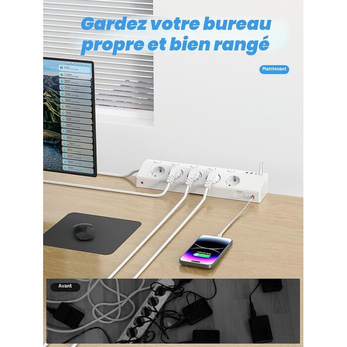 Bloc multiprise d'angle USB-C 30W - Jusqu'à -31% sur votre espace de travail