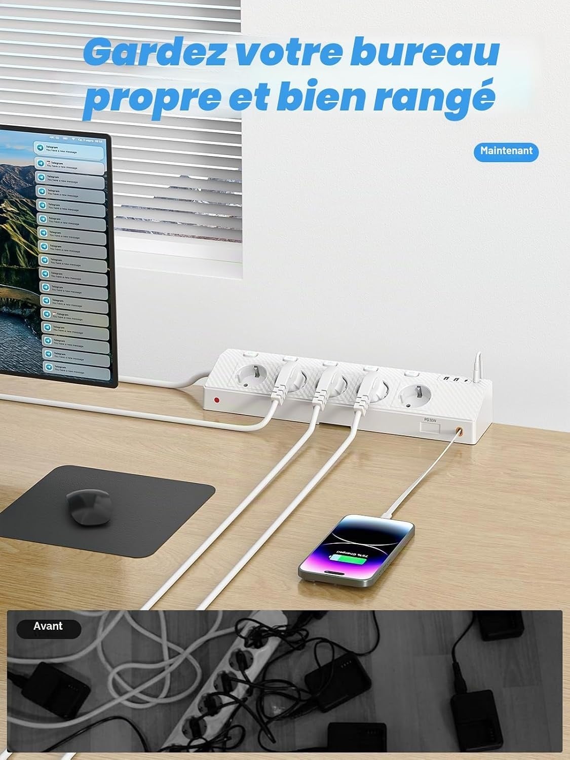Bloc multiprise d'angle USB-C 30W - Jusqu'à -31% sur votre espace de travail