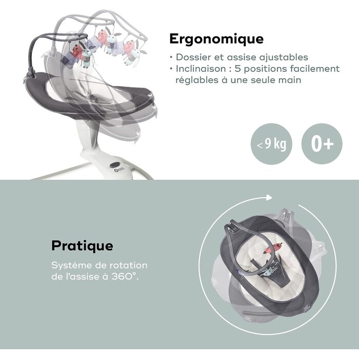 Balançoire Bébé Pivotante 360° - Couleur Zinc - Jusqu'à -35%