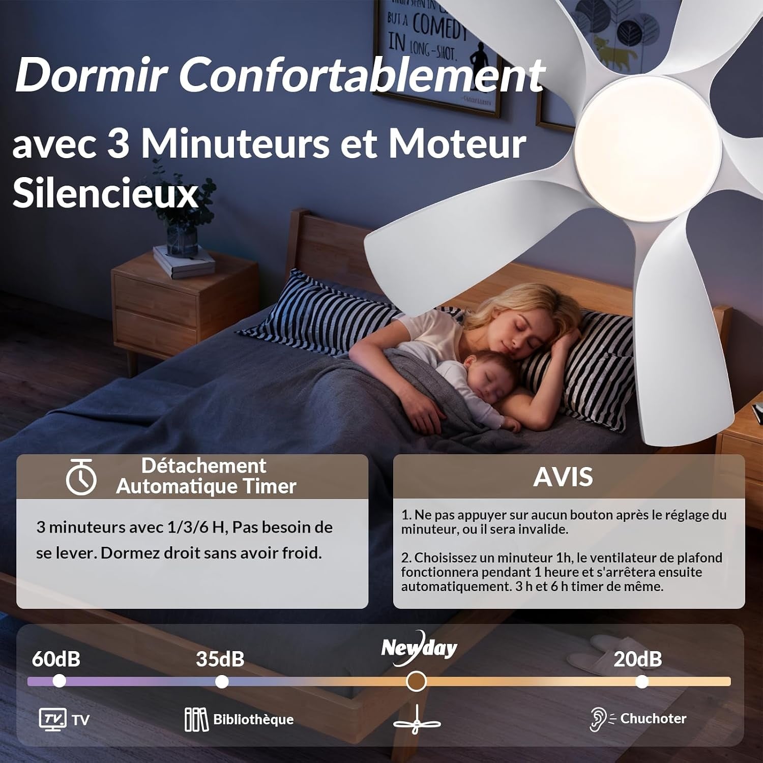 Ventilateur plafond LED 106 cm silencieux - Jusqu'à -35% sur votre confort