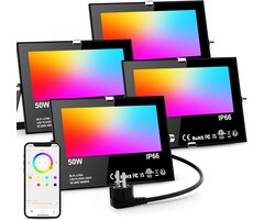 Lot de 4 projecteurs LED 50W RGB connectés - Étanches IP66 - Jusqu'à 34% de remise