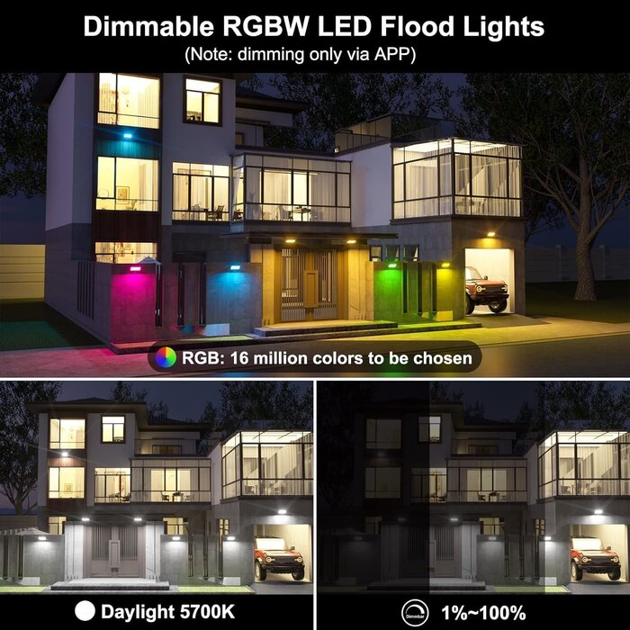 Lot de 4 projecteurs LED 50W RGB connectés - Étanches IP66 - Jusqu'à 34% de remise
