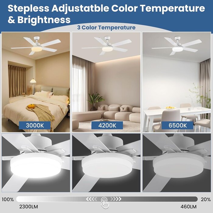 Ventilateur de plafond LED 132 cm avec télécommande - Jusqu'à -35% d'économie