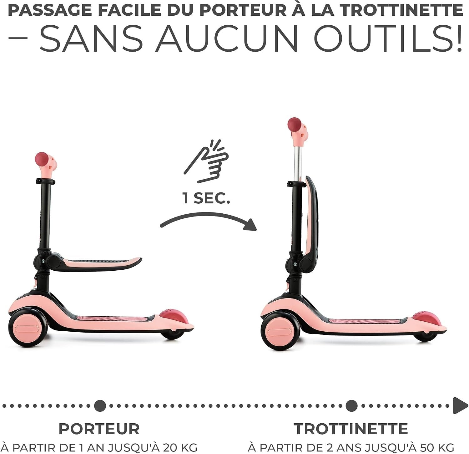 Trottinette et draisienne 2-en-1 Rose - Évolutive - Jusqu'à -34%