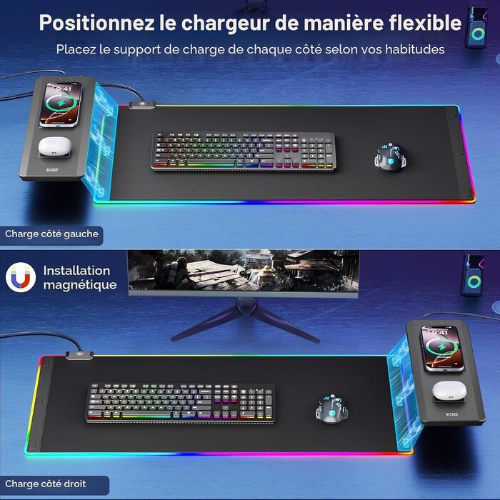 Tapis de souris Gaming RGB + Chargeur sans fil - Jusqu'à 33% de réduction