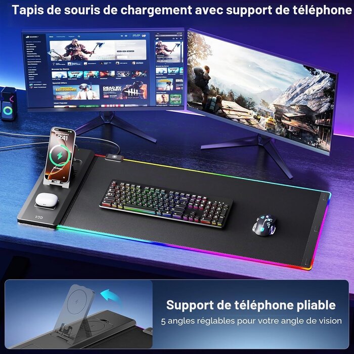 Tapis de souris Gaming RGB + Chargeur sans fil - Jusqu'à 33% de réduction