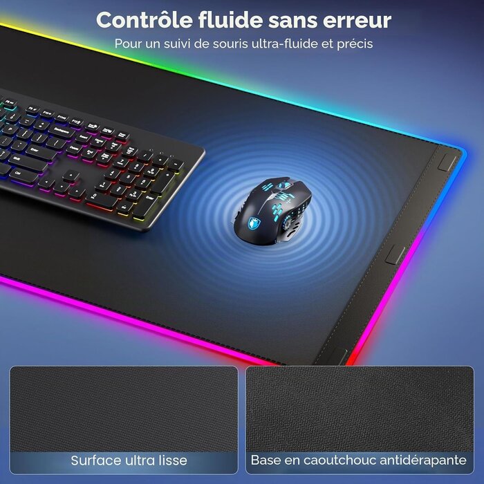 Tapis de souris Gaming RGB + Chargeur sans fil - Jusqu'à 33% de réduction