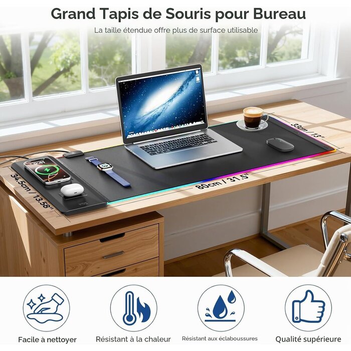 Tapis de souris Gaming RGB + Chargeur sans fil - Jusqu'à 33% de réduction