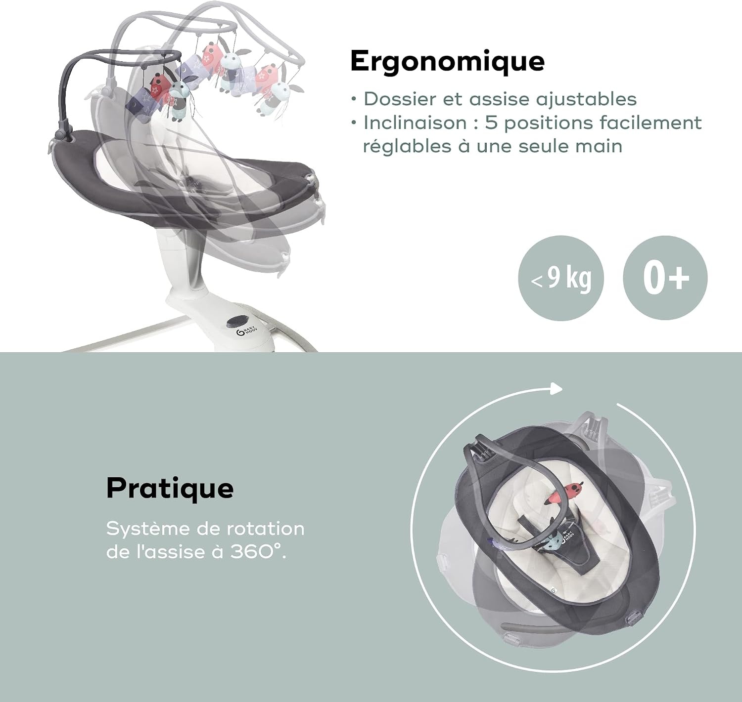 Balançoire Bébé Rotative 360° - Zinc - Jusqu'à -35%