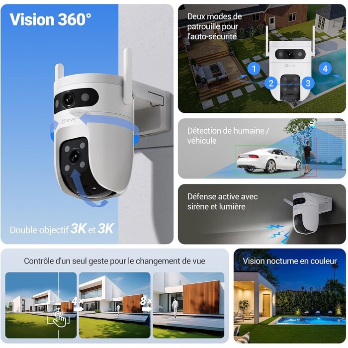 Caméra de surveillance 3K+3K, suivi IA, IP65 - Jusqu'à 34% de remise
