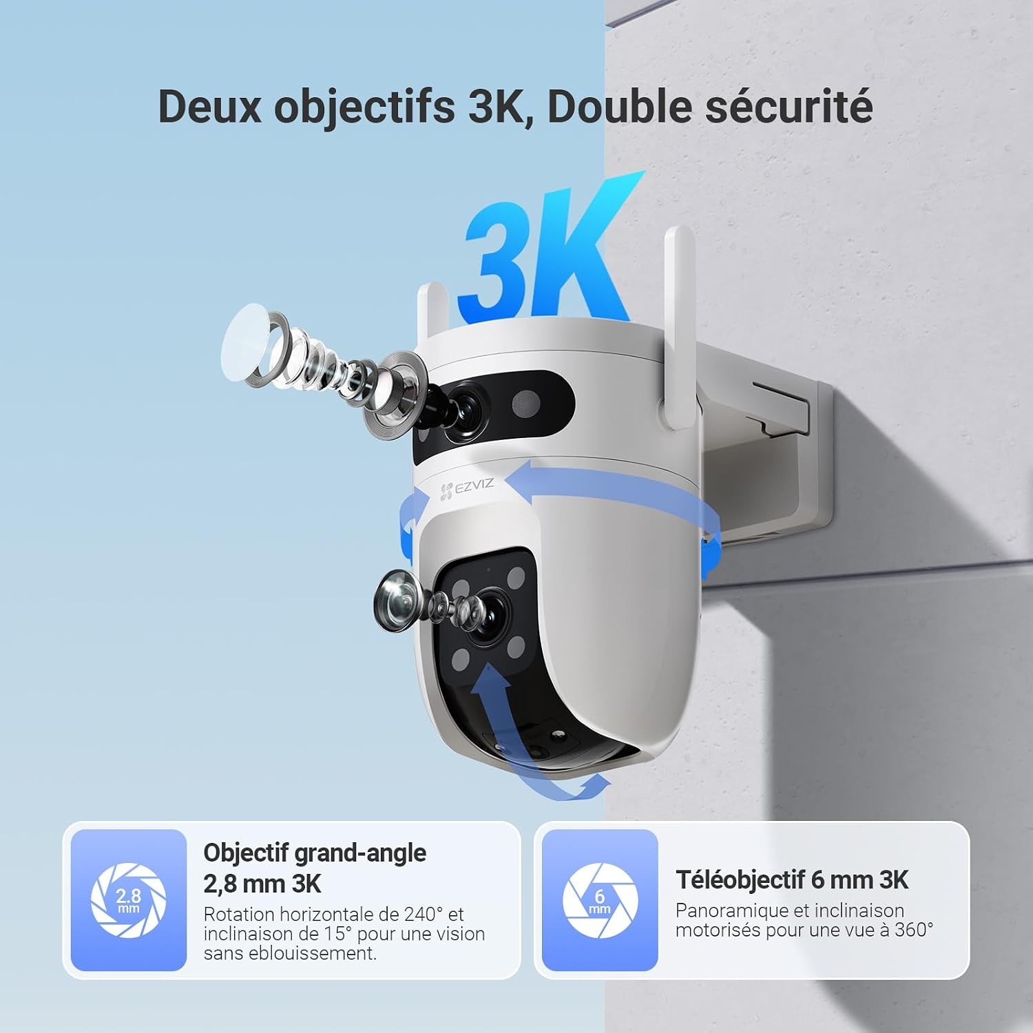 Caméra de surveillance 3K+3K, suivi IA, IP65 - Jusqu'à 34% de remise
