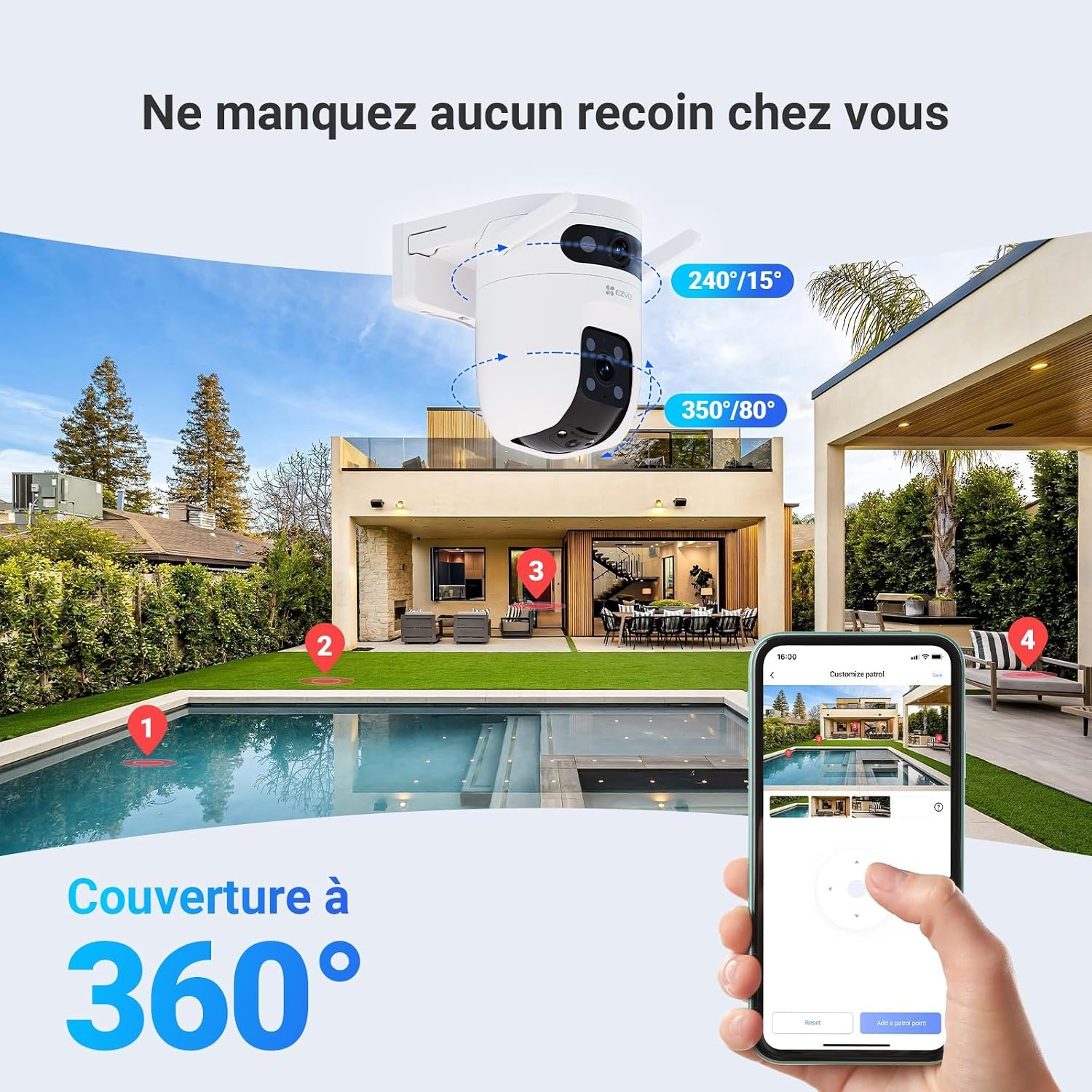 Caméra de surveillance 3K+3K, suivi IA, IP65 - Jusqu'à 34% de remise