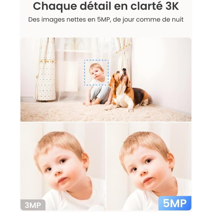 Caméra Intérieure 3K 5MP 360° - Suivi IA - État Outlet jusqu'à -34%