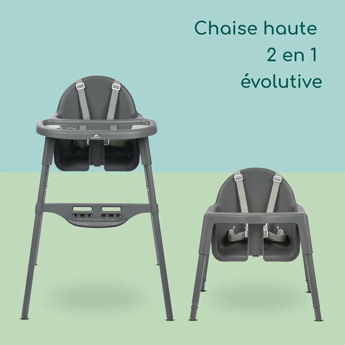Chaise haute évolutive 2-en-1 gris foncé - Jusqu'à -33% sur l'outlet