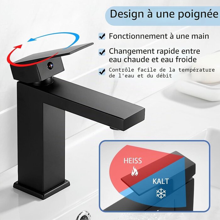 Mitigeur de lavabo carré noir mat - Jusqu'à -32%