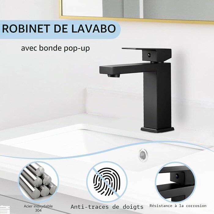 Mitigeur de lavabo carré noir mat - Jusqu'à -32%