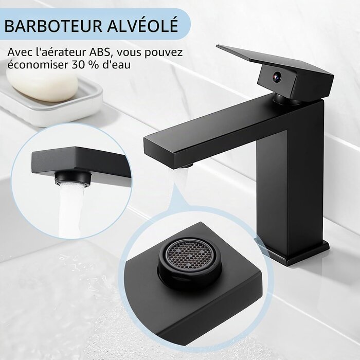 Mitigeur de lavabo carré noir mat - Jusqu'à -32%