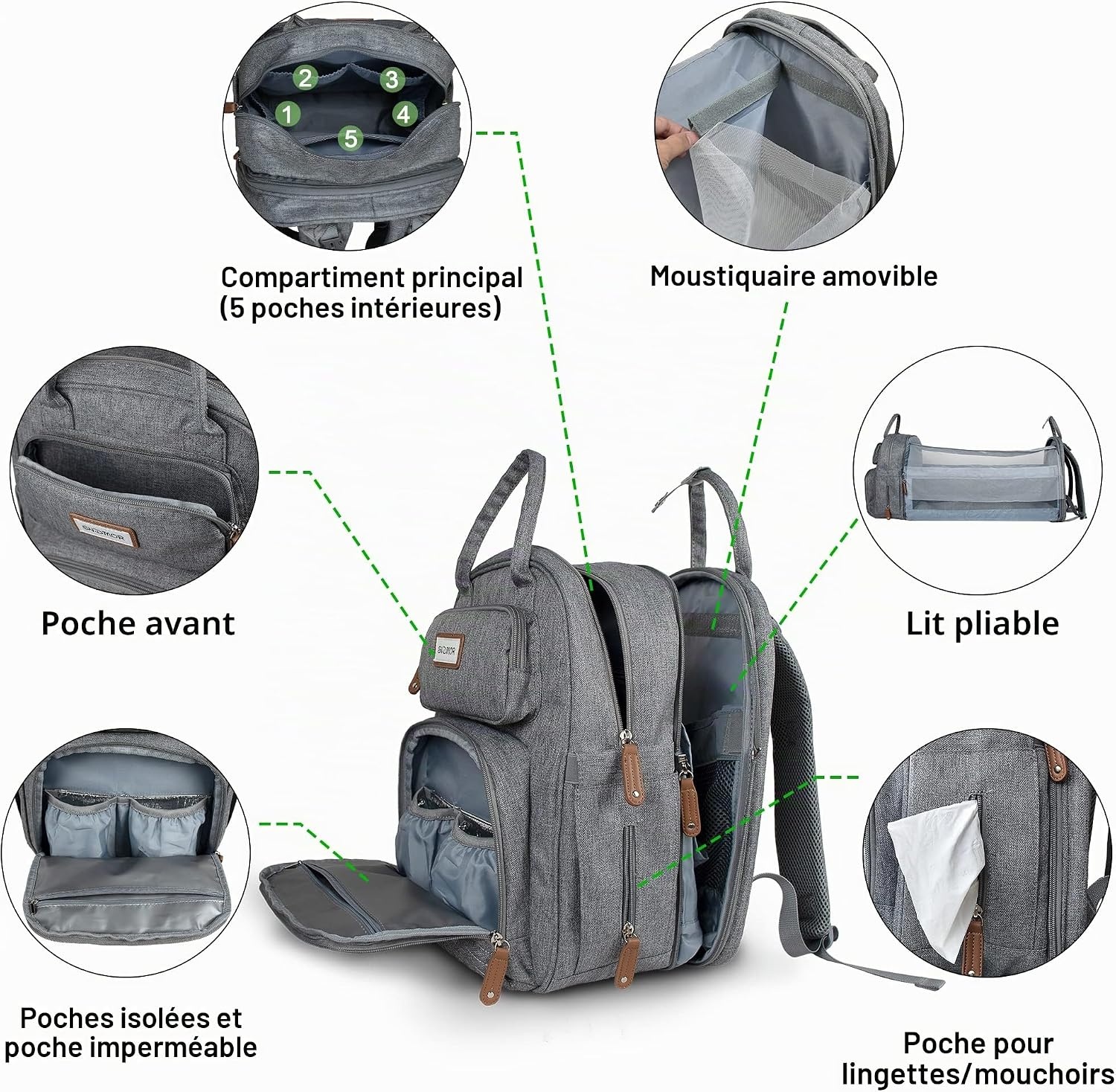Sac à dos à langer spacieux avec tapis de change - Jusqu'à -33%