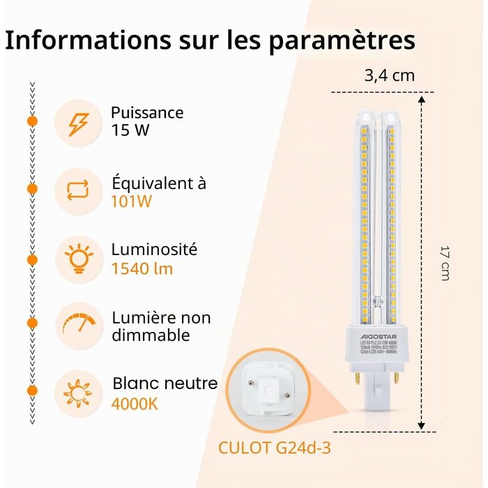 Lot de 5 ampoules LED PLC 15W G24 4000K - Jusqu'à 32% de remise
