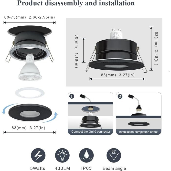 Lot de 4 spots LED IP65 5W Noir - Jusqu'à -32% sur nos modèles outlet