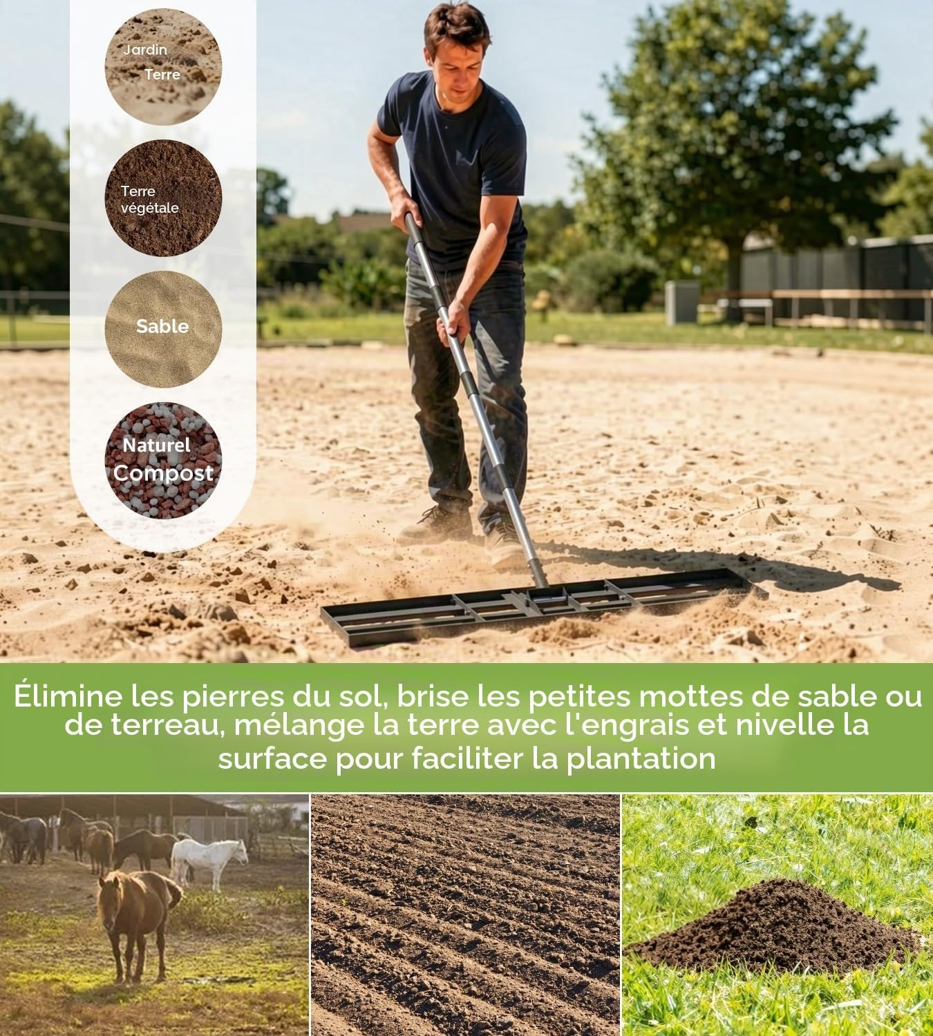 Râteau Niveleur de Pelouse XXL - Manche 180 cm - Jusqu'à -34%