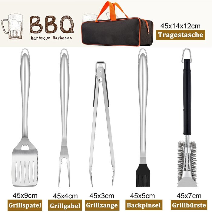 Set d'ustensiles BBQ 6 pièces en inox - Jusqu'à -32% sur le retour