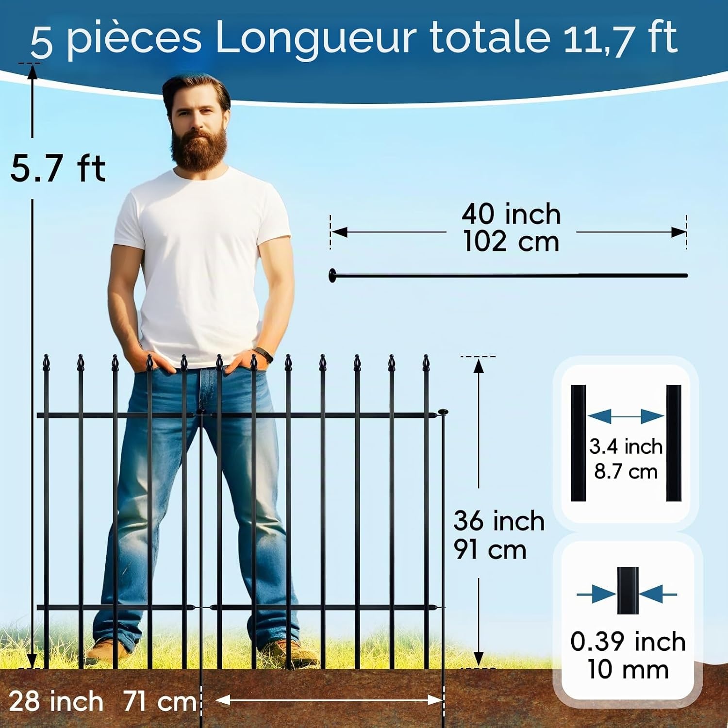 Clôture de jardin décorative 3,5m - Noir - Jusqu'à -34% de réduction