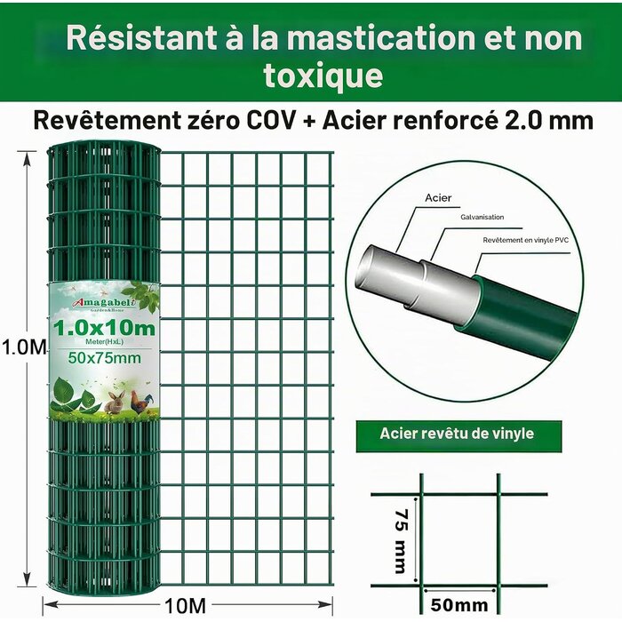 Grillage de jardin 1x10m - Acier galvanisé vert - Jusqu'à -32%