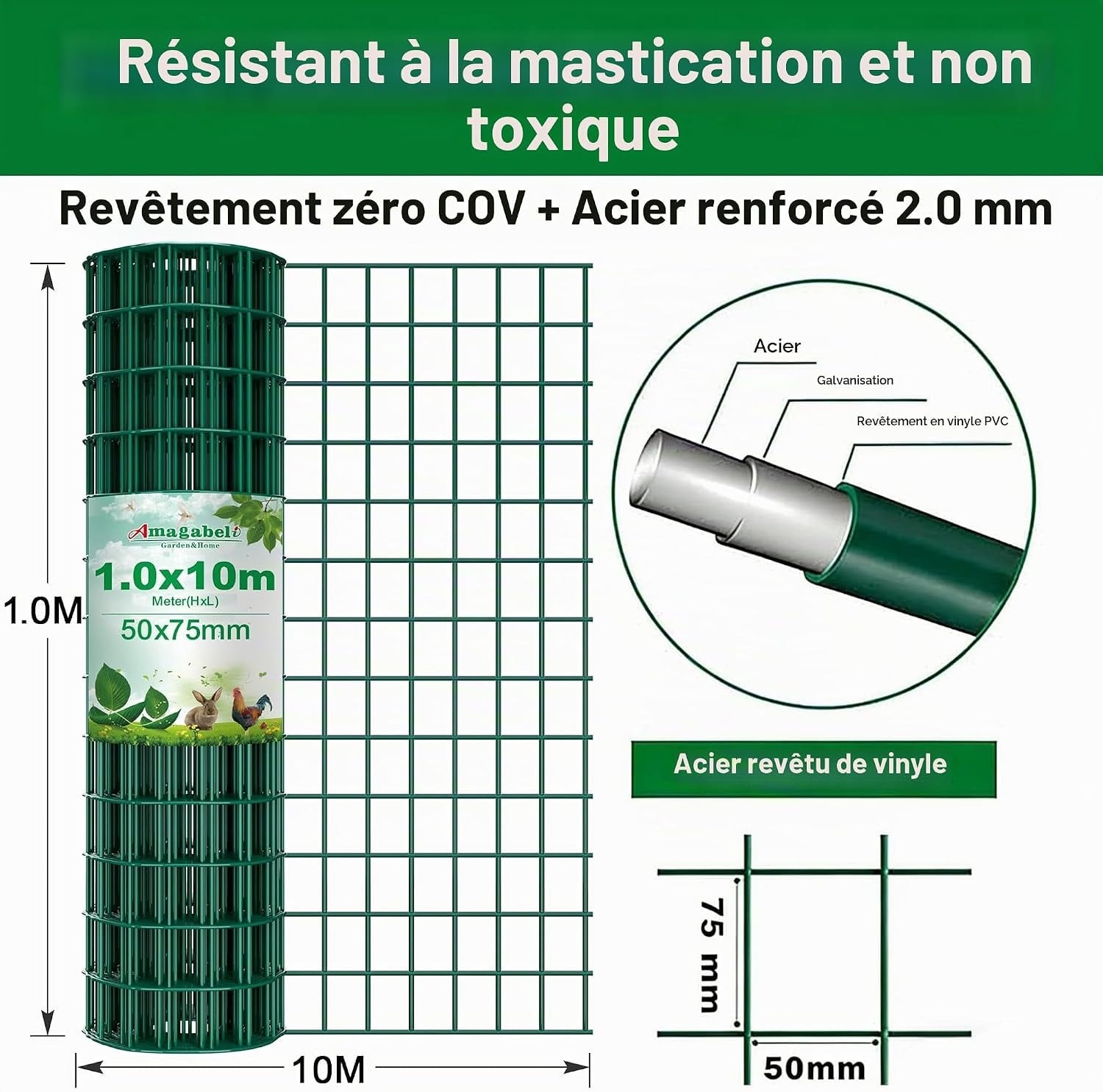Grillage de jardin 1x10m - Acier galvanisé vert - Jusqu'à -32%