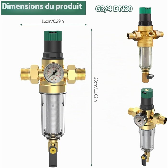 Réducteur de pression d'eau 3/4" avec manomètre - Jusqu'à -32% sur l'outlet