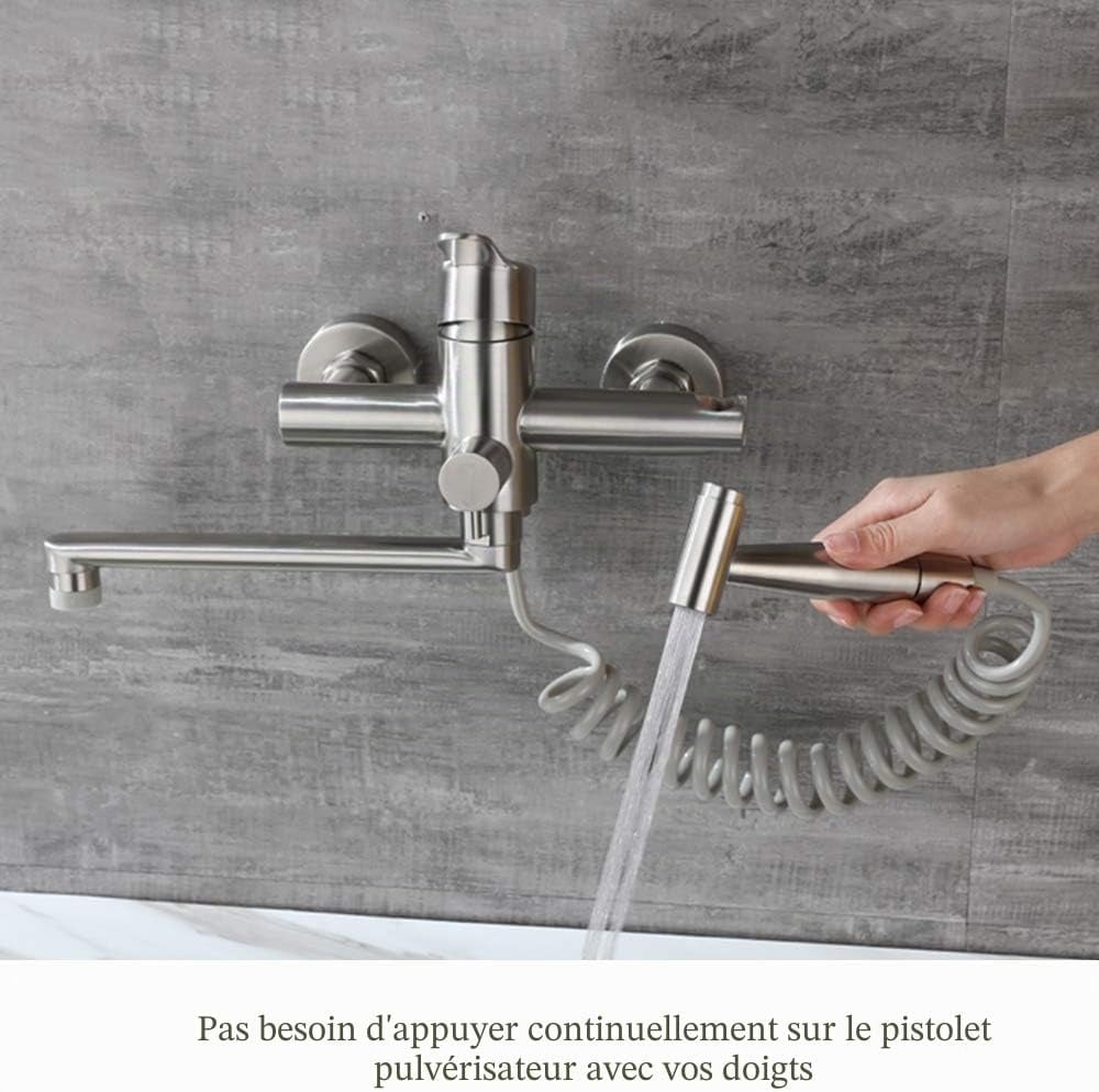 Mitigeur mural de cuisine inox 304 avec douchette - Jusqu'à -34% sur le prix