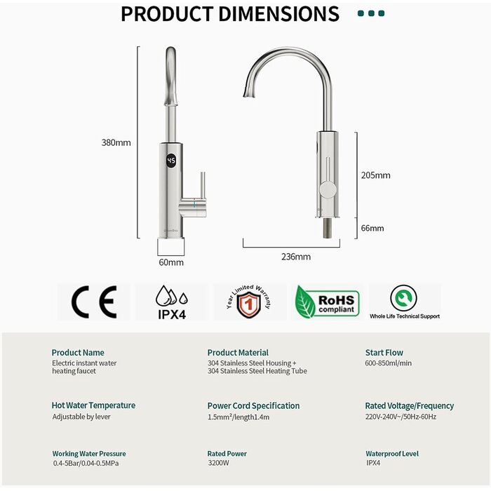 Robinet d'eau chaude électrique 3,2 kW - Jusqu'à 34% de réduction