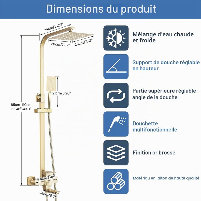 Système de douche en laiton doré brossé - Jusqu'à -34% sur votre achat