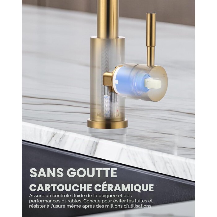 Mitigeur de cuisine extractible doré - Rotation 360° - Jusqu'à 34% de remise