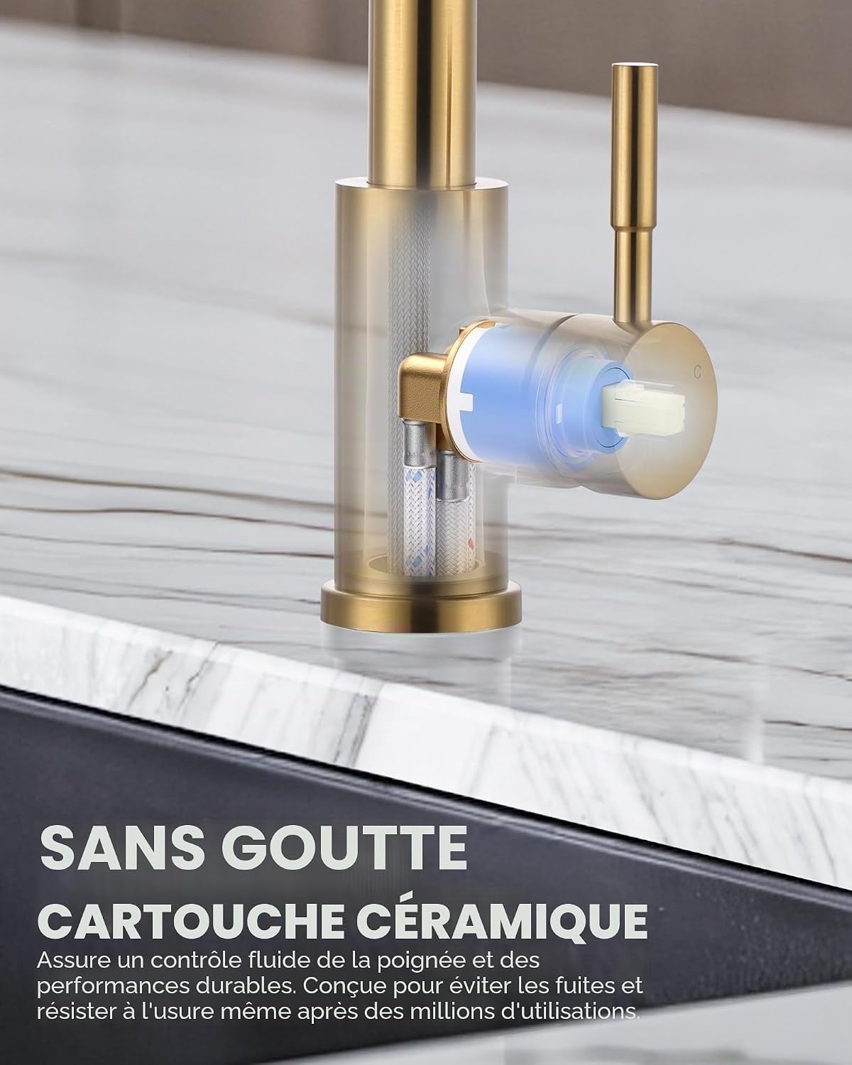 Mitigeur de cuisine extractible doré - Rotation 360° - Jusqu'à 34% de remise