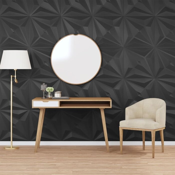 Panneaux muraux 3D motif étoile - 12 pièces - Noir - Jusqu'à -32%