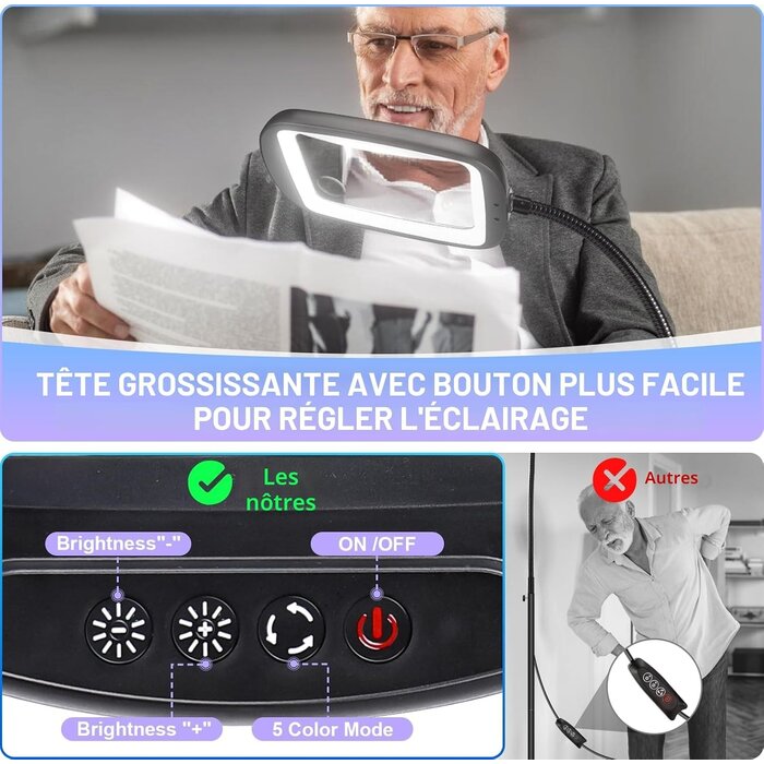 Loupe sur pied LED 10x 2-en-1 - Flexible - Jusqu'à 34% de remise