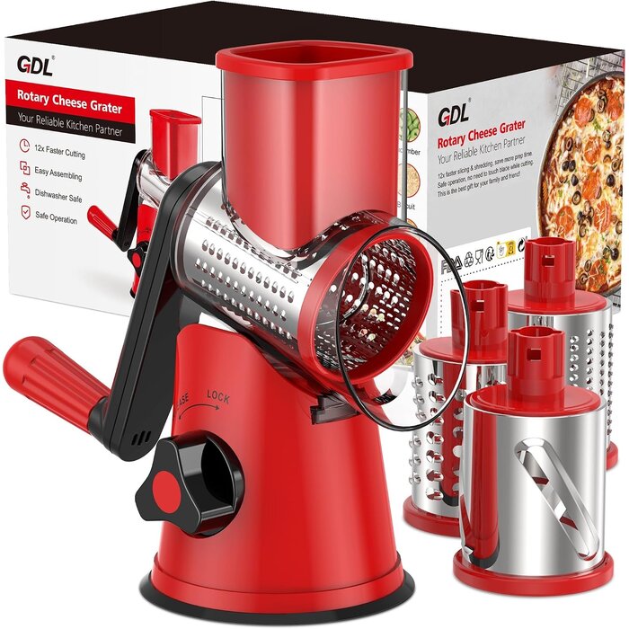 Râpe à tambour multifonction rouge - 3 lames - Jusqu'à -33%