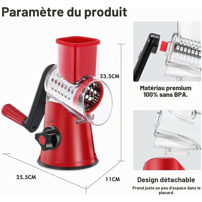 Râpe à tambour multifonction rouge - 3 lames - Jusqu'à -33%