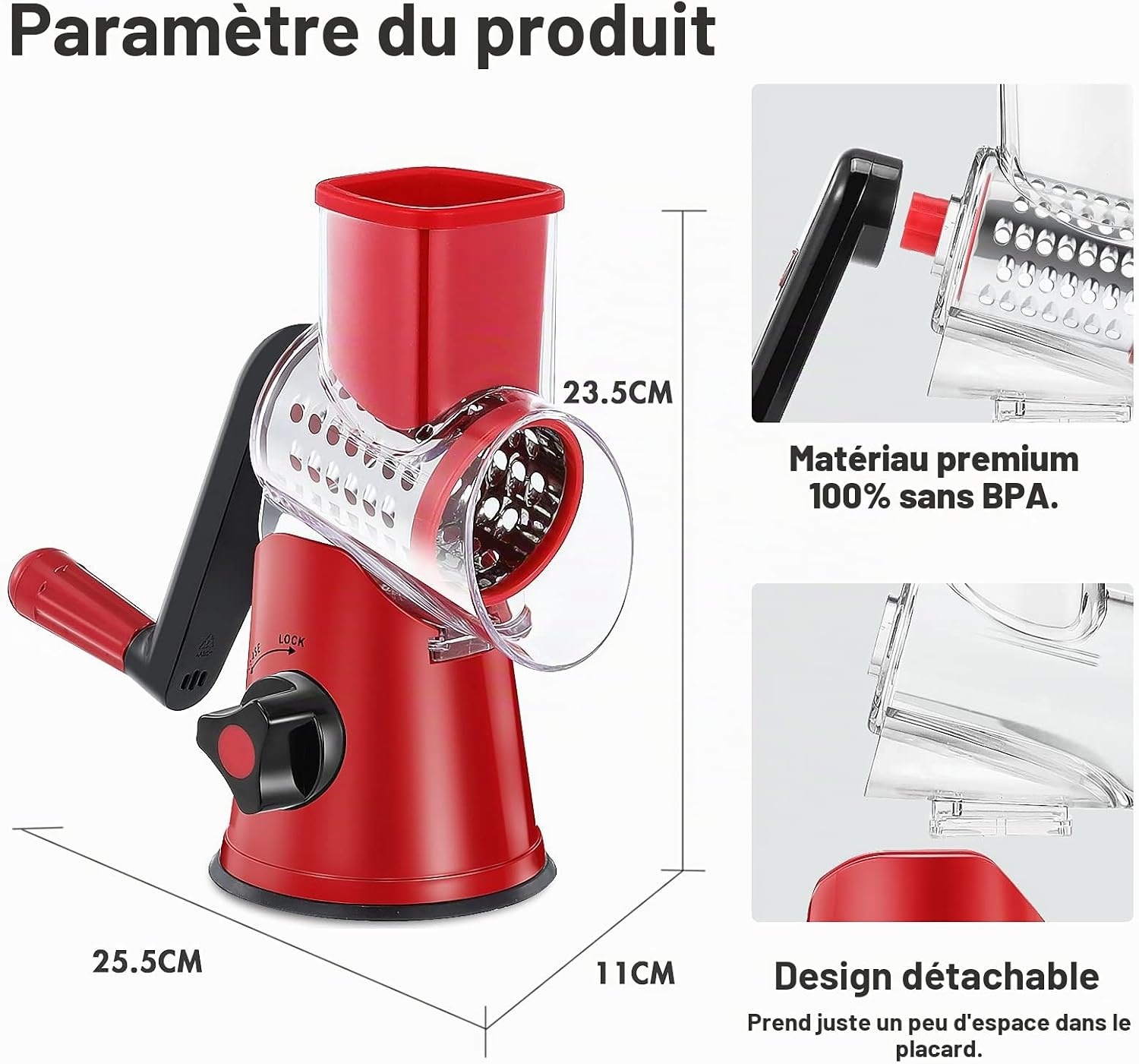 Râpe à tambour multifonction rouge - 3 lames - Jusqu'à -33%