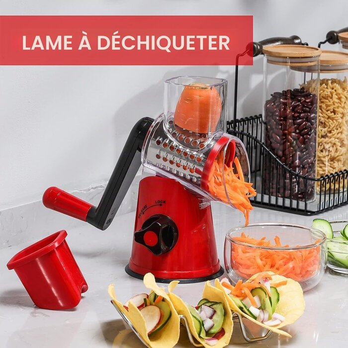 Râpe à tambour multifonction rouge - 3 lames - Jusqu'à -33%