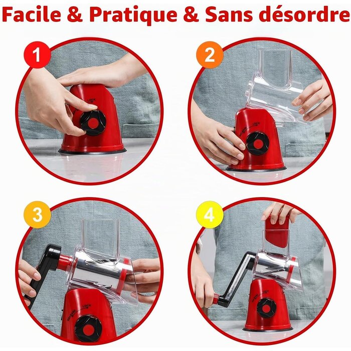 Râpe à tambour multifonction rouge - 3 lames - Jusqu'à -33%