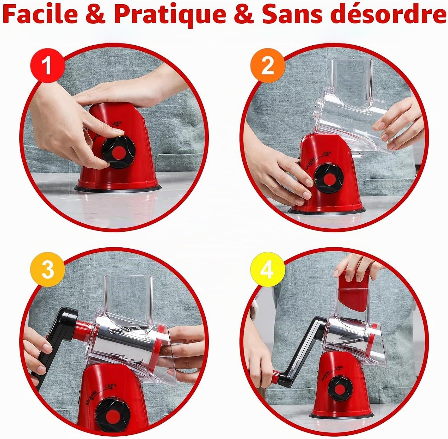 Râpe à tambour multifonction rouge - 3 lames - Jusqu'à -33%