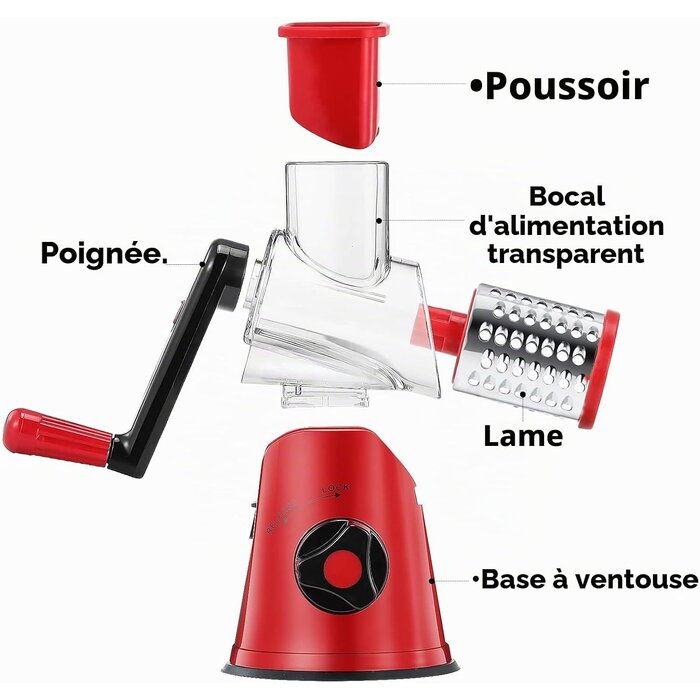 Râpe à tambour multifonction rouge - 3 lames - Jusqu'à -33%